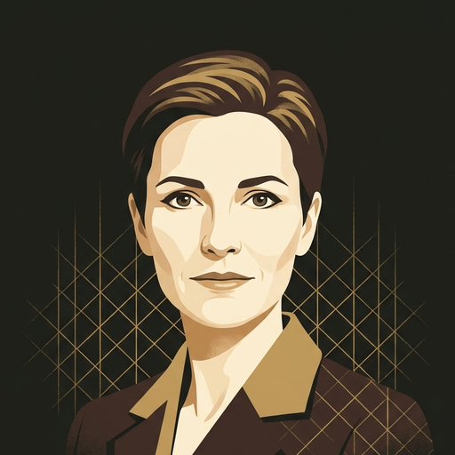 Stylized illustrated portrait of Verena Richter, the openly artificial AI analyst